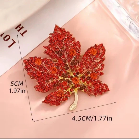 Ember Glow Maple Orange Crystal Autumn Brooch - Picture 6 of 9